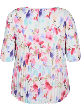 Zizzi Chemisier floral plissé, White/MultiFlowerAOP, Packshot image number 1