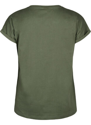 Zizzi T-shirt en coton biologique avec imprimé doré, Thyme W. Free, Packshot image number 1