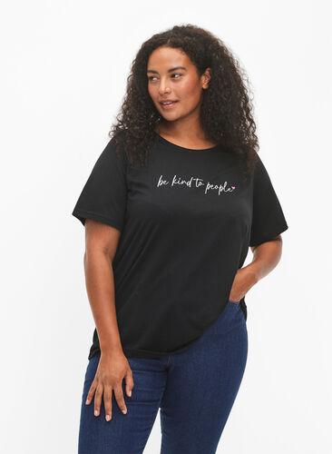 Zizzi FLASH - T-shirt avec motif, Black Be Kind, Model image number 0