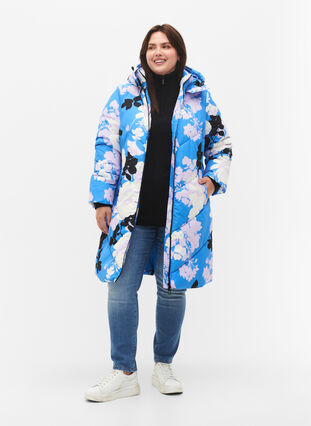 Manteau d'hiver long avec un imprimé floral, French Blue Comb, Model image number 2