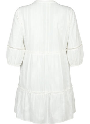 Zizzi Robe en coton à manches 3/4 avec volants, Bright White, Packshot image number 1