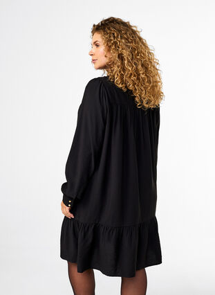 Zizzi Robe courte avec col à volants, Black, Model image number 1