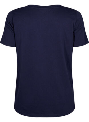 Zizzi T-shirt en coton avec motif de texte, Evening Blue w. 58, Packshot image number 1