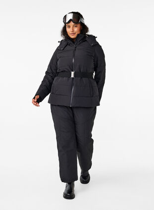 Zizzi Veste de ski avec capuche et ceinture, Black, Model image number 2