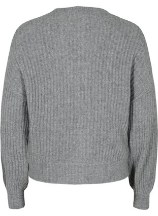 Zizzi Cardigan tricoté côtelé avec boutons, Medium Grey Melange, Packshot image number 1