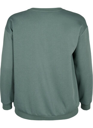 Zizzi Sweat-shirt avec texte en tissu-éponge, Duck Green, Packshot image number 1