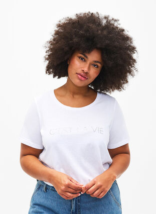 Zizzi T-shirt avec strass, B.White W.Rhinestone, Model image number 0