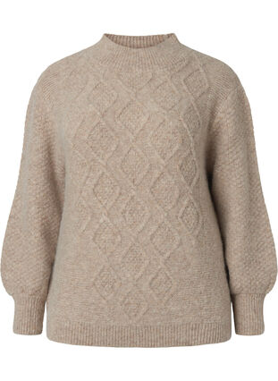 Zizzi Pull en tricot à motifs avec col roulé, Simply Taupe Mel., Packshot image number 0