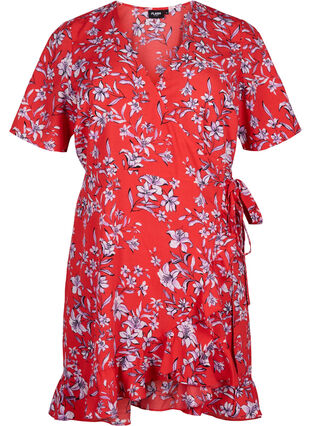 Zizzi FLASH - Robe portefeuille à manches courtes, Poinsettia Flower, Packshot image number 0