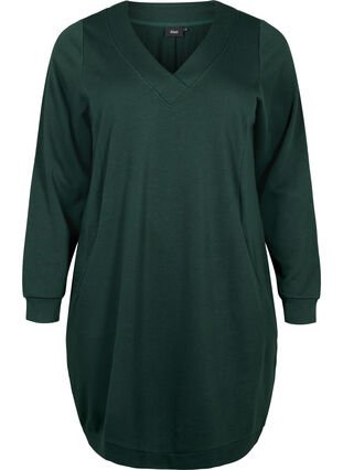 Zizzi Robe sweat-shirt avec col en V, Scarab, Packshot image number 0