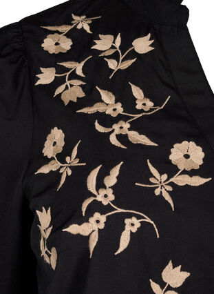 Zizzi Chemisier à fleurs brodées et manches 3/4, Black W. Beige Emb. , Packshot image number 3