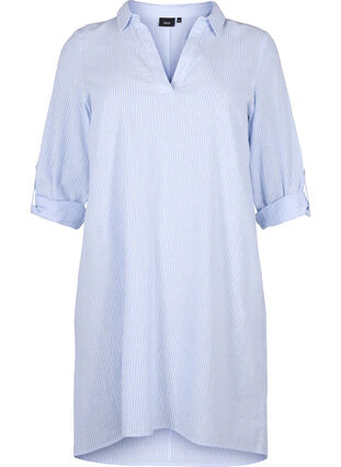 Zizzi Robe rayée en coton et lin, Serenity Wh. Stripe, Packshot image number 0