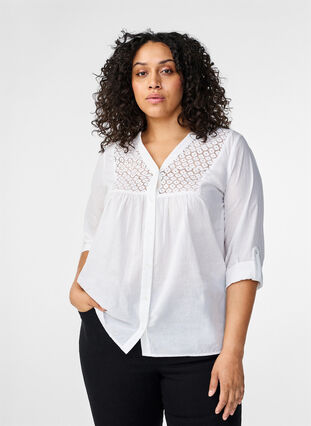 Zizzi FLASH – Chemise avec détails en crochet, Bright White, Model image number 0