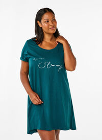 Chemise de nuit à manches courtes en coton biologique, Deep Teal Sleep, Model