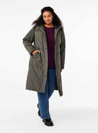 Zizzi Parka avec capuche et taille réglable, Black Olive, Model image number 3