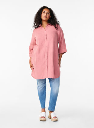 Zizzi Chemise longue en mousseline de coton, Old Rose, Model image number 2