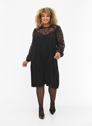 Zizzi Robe à manches longues avec dentelle, Black, Model image number 3