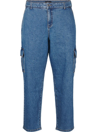 Zizzi Jean cargo à taille haute, Blue Denim, Packshot image number 0