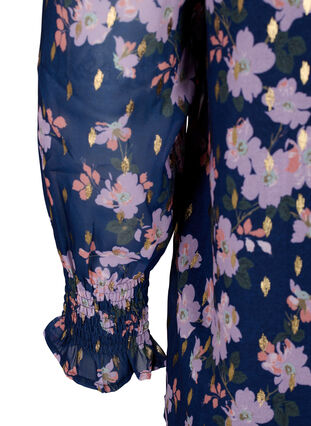 Zizzi Blouse à fleurs à manches longues et col en V, Blue Small Fl. AOP, Packshot image number 3