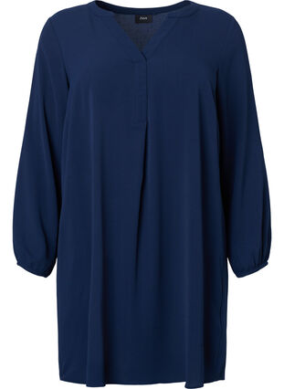 Zizzi Robe à manches longues et encolure en V, Navy, Packshot image number 0