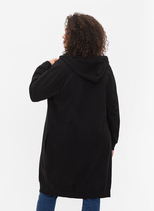 Zizzi Cardigan à capuche en coton molletonné, Black, Model image number 1