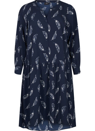 Zizzi Robes midi à manches longues, Navy B. Feather AOP, Packshot image number 0