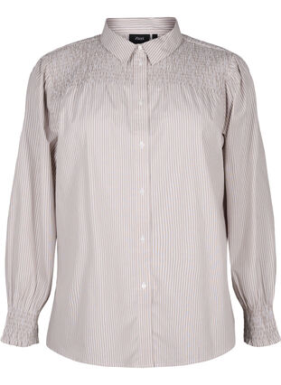 Zizzi Chemise rayée avec fronces, Silver Mink Wh. St., Packshot image number 0