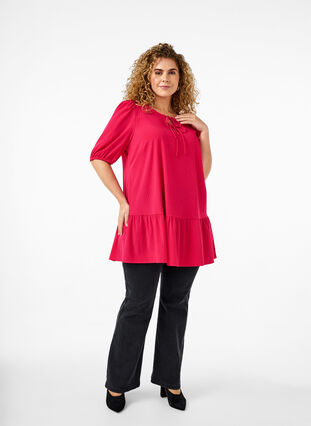 Zizzi Tunique en viscose à lacets, Bright Rose, Model image number 2