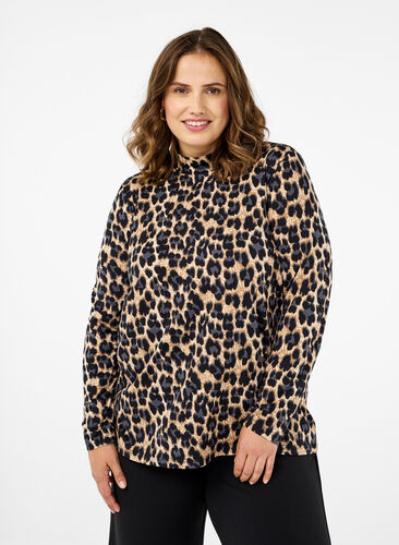 Zizzi FLASH - Blouse à manches longues avec col roulé, Leopard Print , Model image number 0