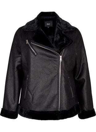 Zizzi Veste de pilote en similicuir, Black, Packshot image number 0