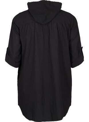 Zizzi Tunique à capuche en coton et lin, Black, Packshot image number 1