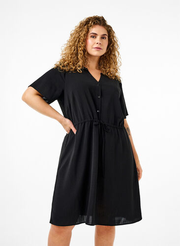 Zizzi Robe à manches courtes avec ceinture à nouer, Black, Model image number 0