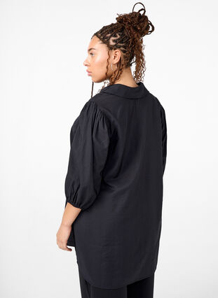 Zizzi Tunique en viscose avec décolleté en V et col, Black, Model image number 1