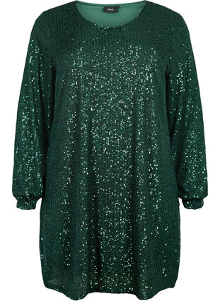 Zizzi Robe courte à sequins et manches longues, Scarab, Packshot image number 0