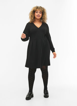 Zizzi Robe forme A avec décolleté en V, Black, Model image number 2