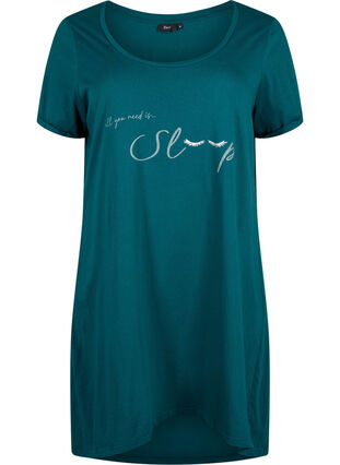 Zizzi Chemise de nuit à manches courtes en coton biologique, Deep Teal Sleep, Packshot image number 0