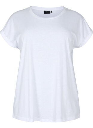 Zizzi T-shirt à manches courtes en mélange de coton, Bright White, Packshot image number 0