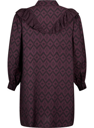 Zizzi Chemise longue en viscose avec imprimé et volants, Winetasting w. Black, Packshot image number 1