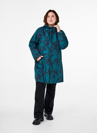 Zizzi Veste de pluie avec impression, Deep Teal Black, Model image number 2