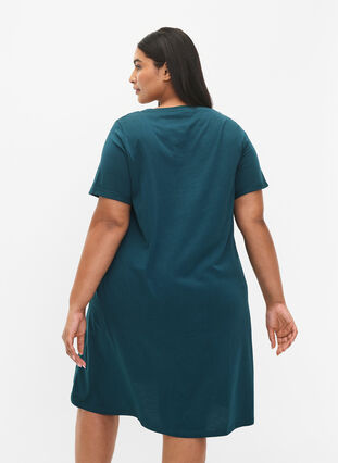 Zizzi Chemise de nuit à manches courtes en coton biologique , Deep Teal Lets, Model image number 1