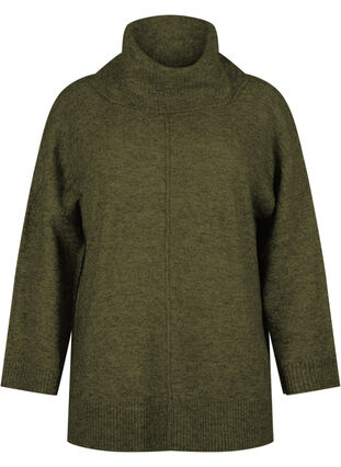 Zizzi Pull en tricot mélangé avec col roulé, Winter Moss Mel., Packshot image number 0