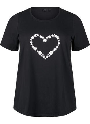 Zizzi FLASH - T-shirt avec motif, Black Flower Heart , Packshot image number 0