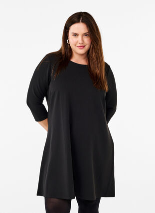 Zizzi FLASH - Robe trapèze courte avec manches 3/4, Black, Model image number 0