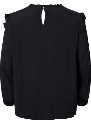 Zizzi Blouse en viscose avec froufrous et dentelle, Black, Packshot image number 1