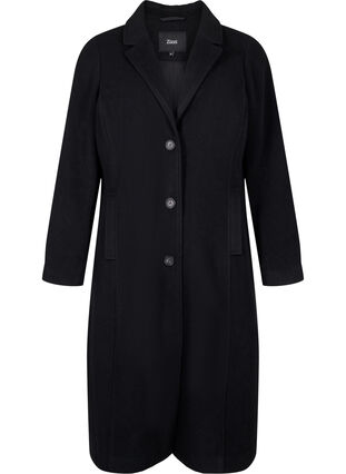 Zizzi Manteau long en laine avec des poches, Black, Packshot image number 0