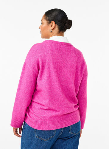 Zizzi Chemisier en maille à col rond et couture centrale, Fuchsia Red Mel., Model image number 1