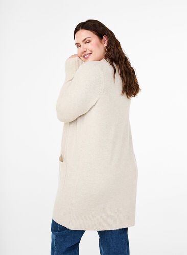 Zizzi Cardigan en tricot côtelé avec poches, Pumice Stone Mel., Model image number 1