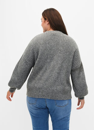 Zizzi Cardigan mélangé en tricot côtelé, Light Grey Melange, Model image number 1