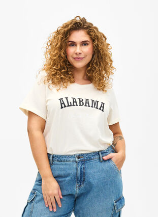 Zizzi T-shirt en coton avec texte, Antique W. Alabama, Model image number 0