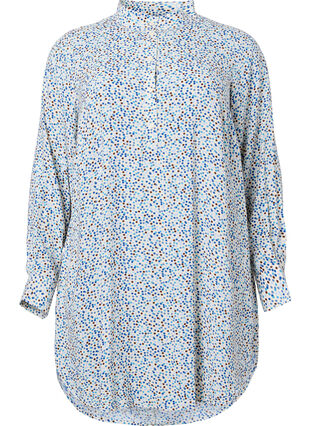 Zizzi Robe en viscose à pois avec boutons, Blue Dot AOP, Packshot image number 0